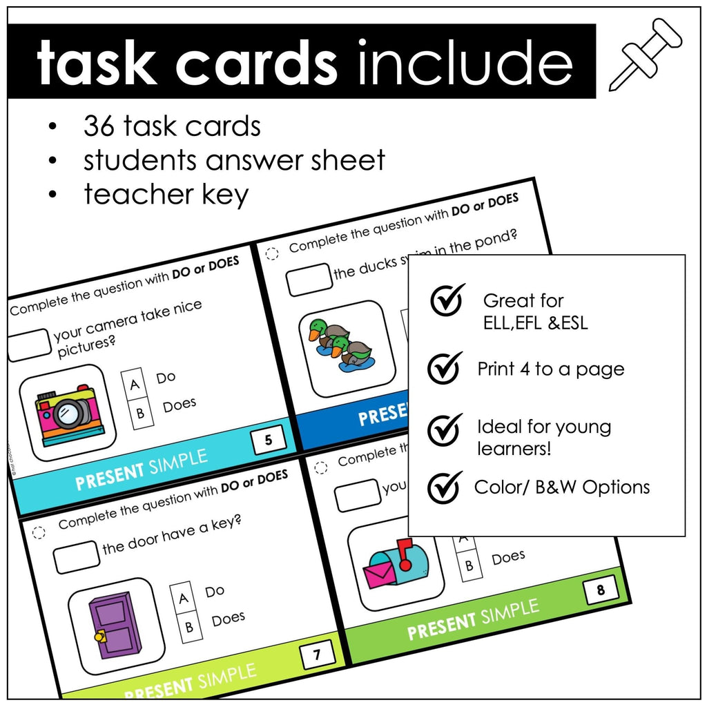 Present Simple Subject Verb Agreement : Do or Does? Task Cards - Helping Verbs - Hot Chocolate Teachables