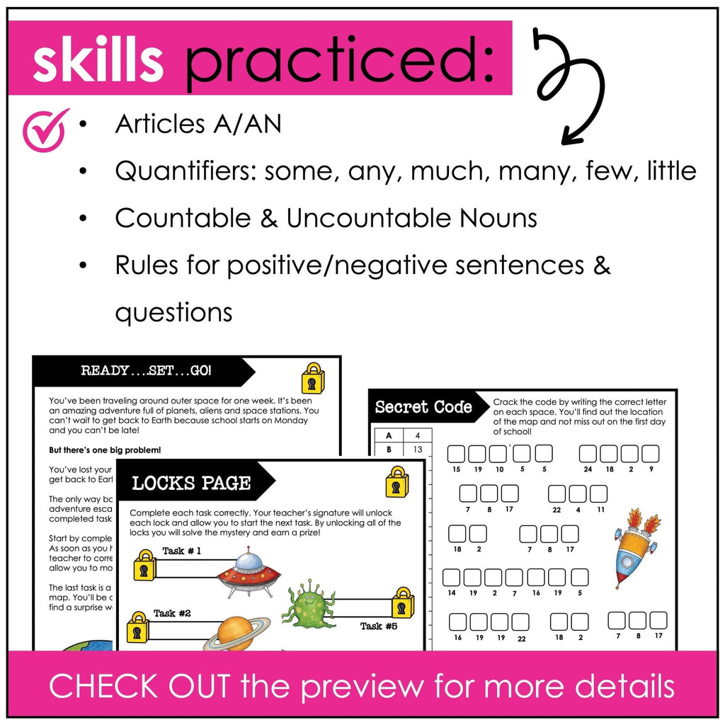 Quantifiers with Countable & Uncountable Nouns - A/An, Some, Any, Much, Many - Hot Chocolate Teachables