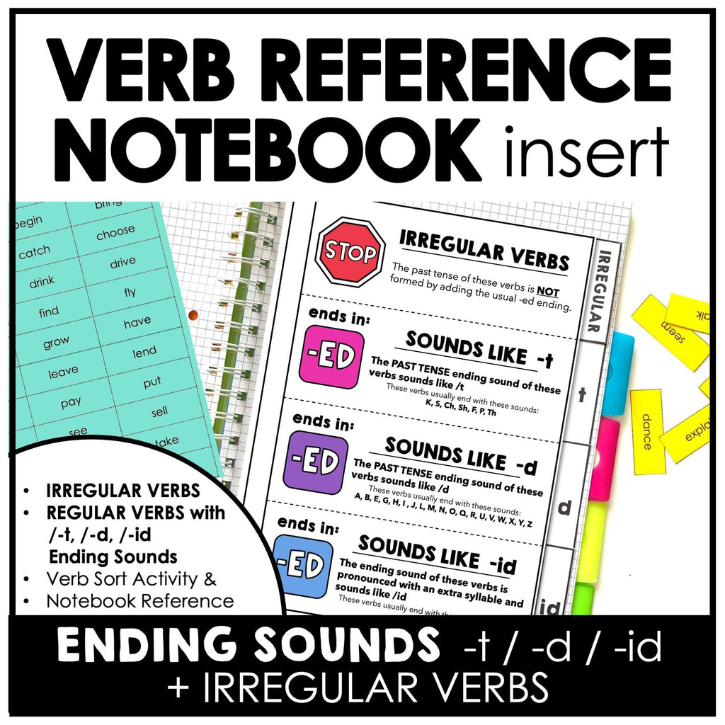 Regular and Irregular Past Tense Verb Notebook - Ending Pronunciations -t -d -id - Hot Chocolate Teachables