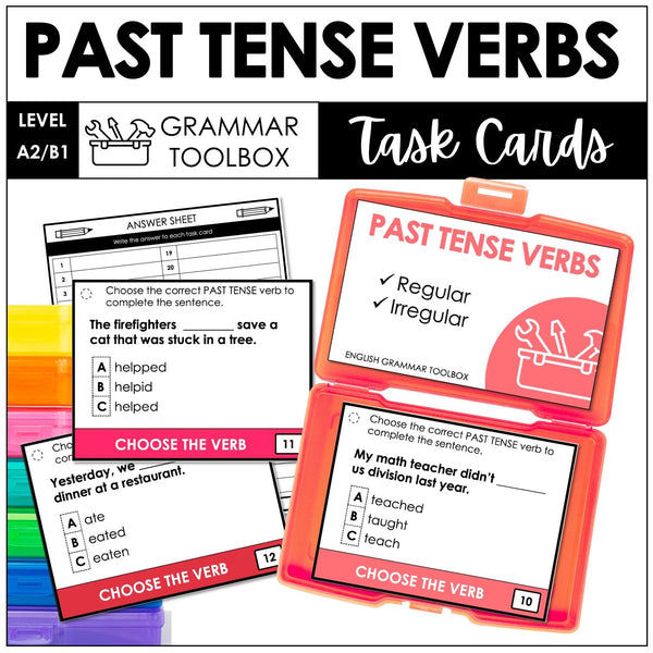 Regular and Irregular Past Tense Verb Task Cards | Sentences and Questions - Hot Chocolate Teachables