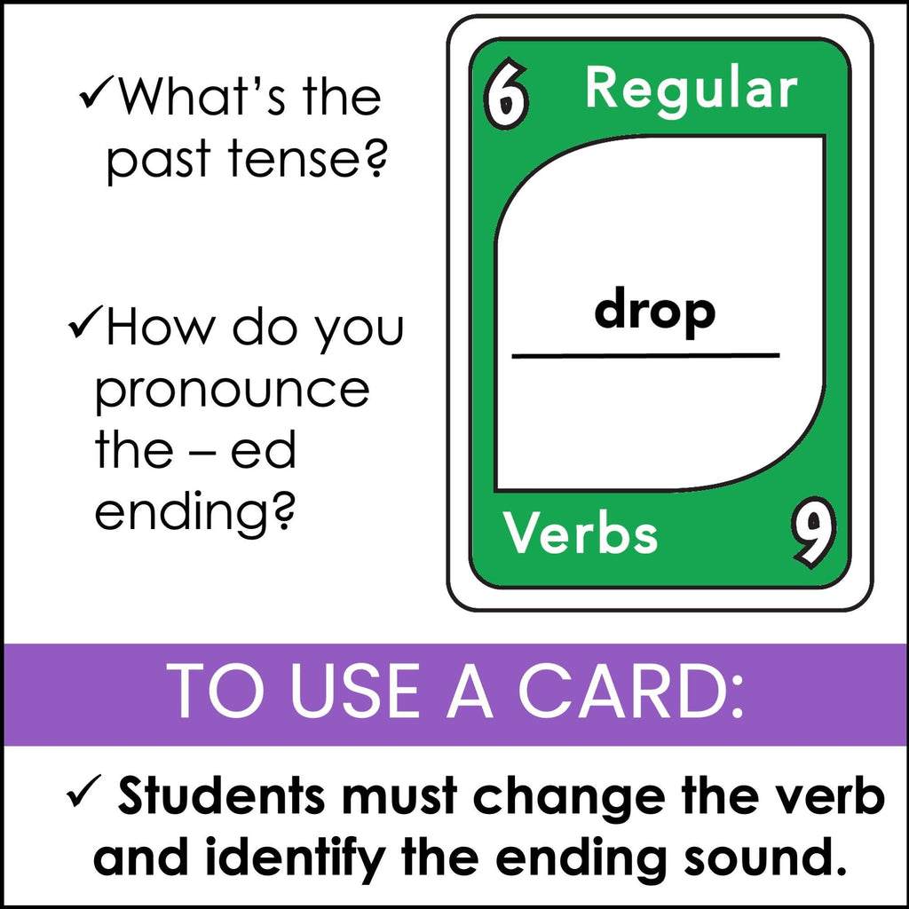 Regular Past Tense Verb Card Game - Ending Pronunciations -t -d -id - Hot Chocolate Teachables