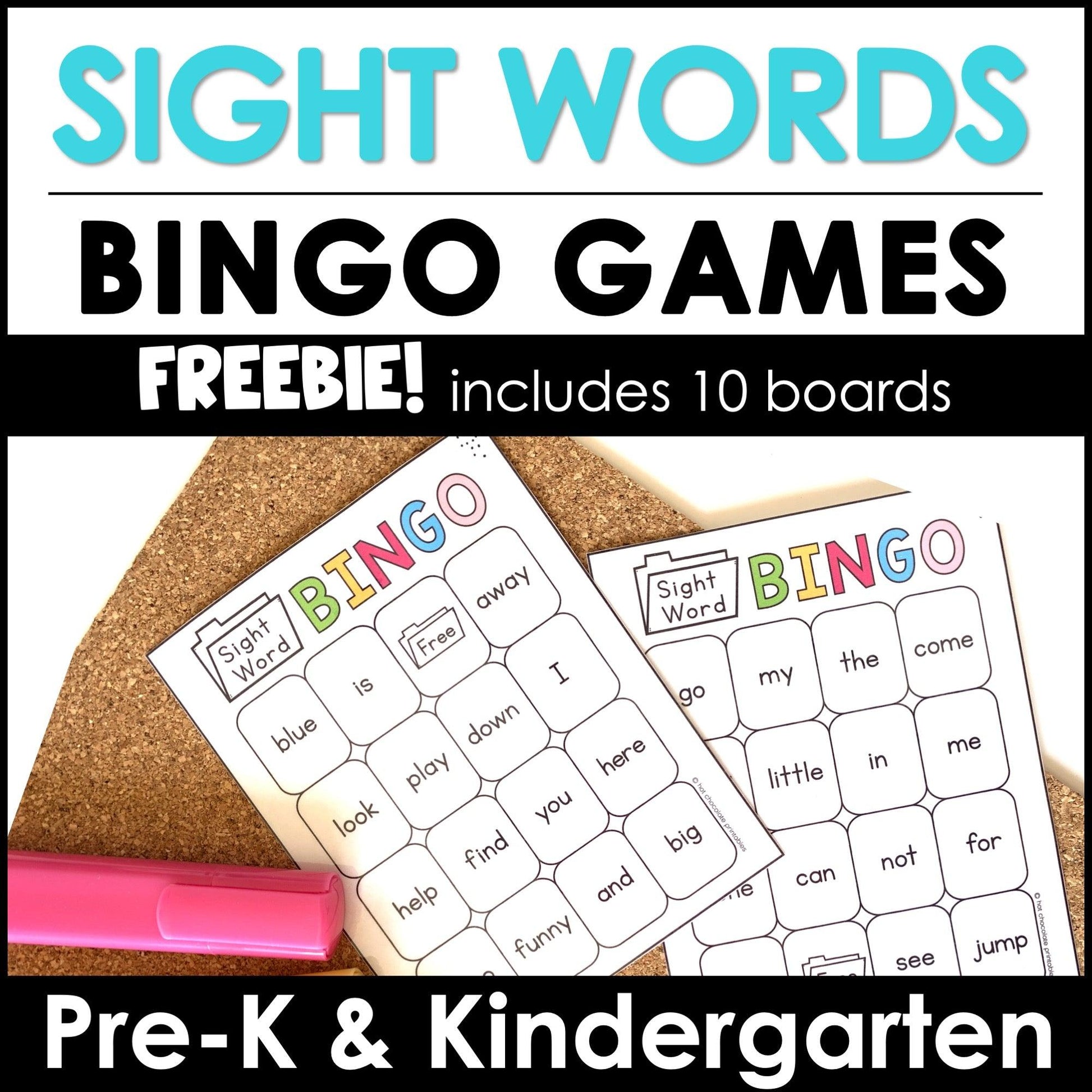 Sample of Beginning Sight Words Bingo Games - 10 Different Boards VOL 2 FREEBIE - Hot Chocolate Teachables