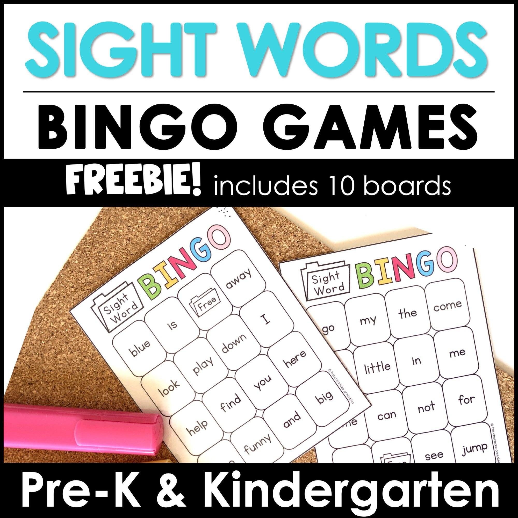 Sample of Beginning Sight Words Bingo Games - 10 Different Boards VOL 2 FREEBIE - Hot Chocolate Teachables