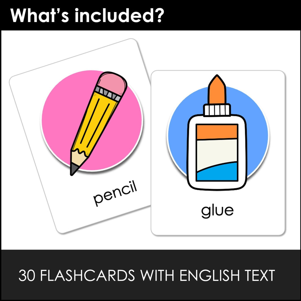 School & Classroom Vocabulary Word Flashcards with Editable Text - FLASH CARDS - Hot Chocolate Teachables