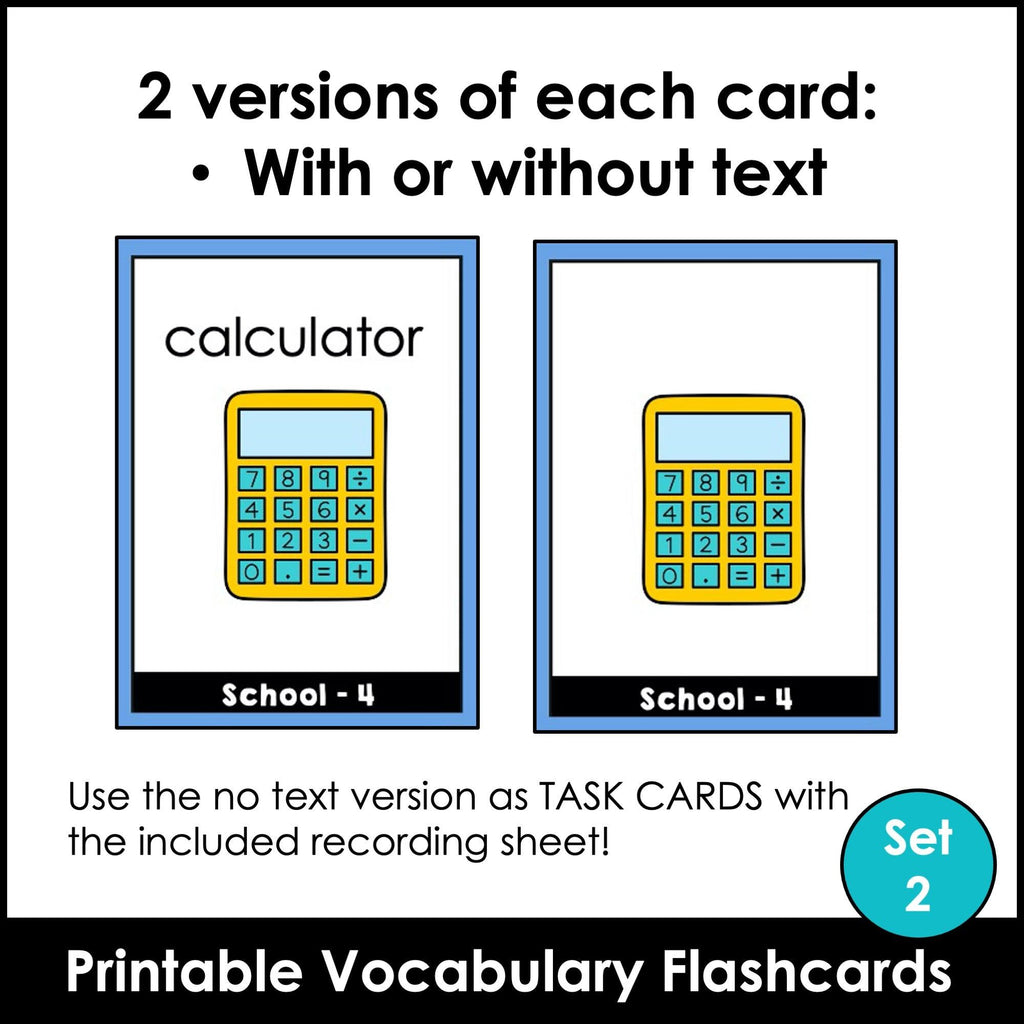 School Supplies & Classroom Vocabulary ESL Flashcards - Hot Chocolate Teachables