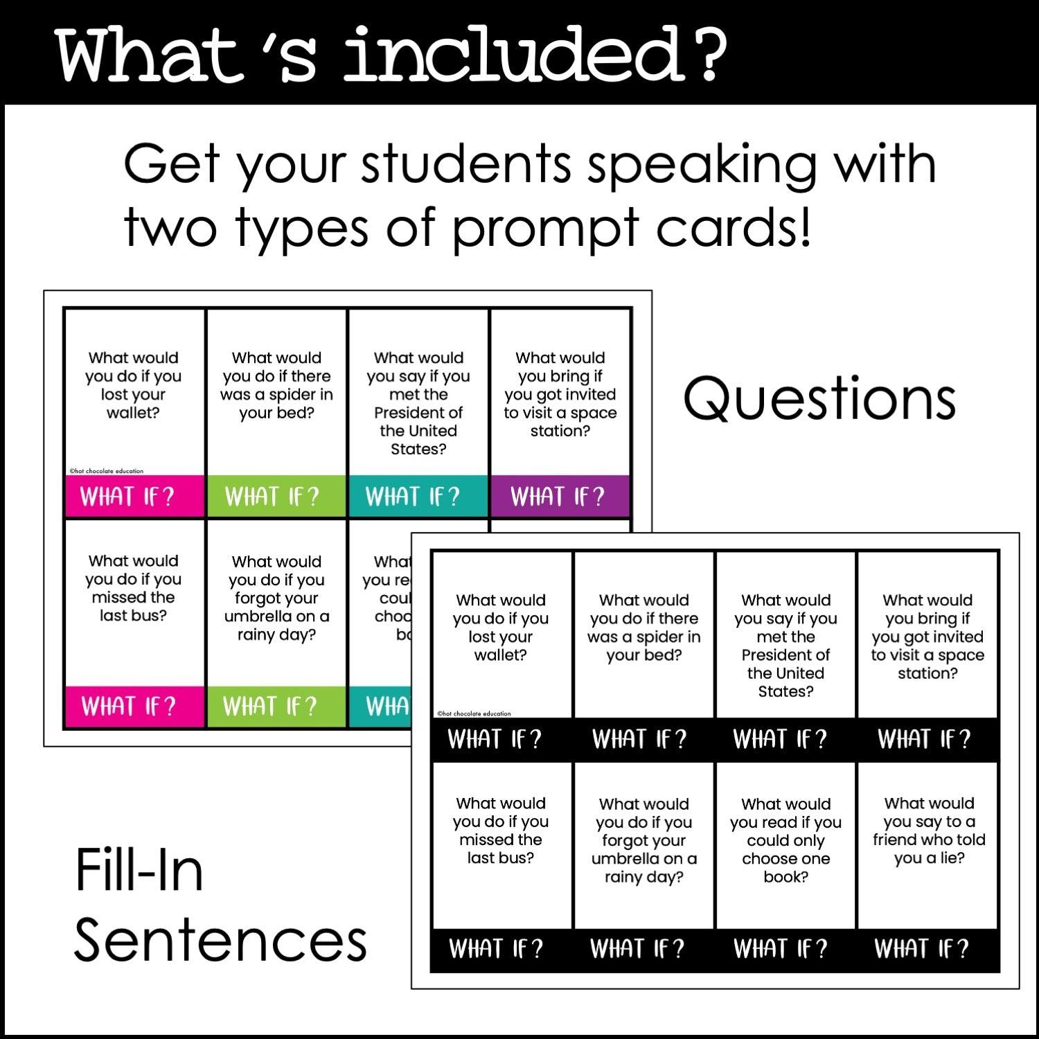 Second Conditional ESL Speaking Topic Prompts - Discussion Activity Cards - Hot Chocolate Teachables
