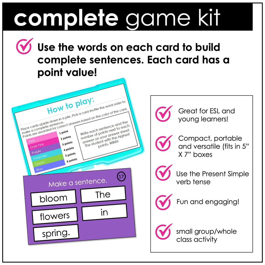 Sentence Building Activity Cards - Present Simple Build-A-Sentence Game - Hot Chocolate Teachables