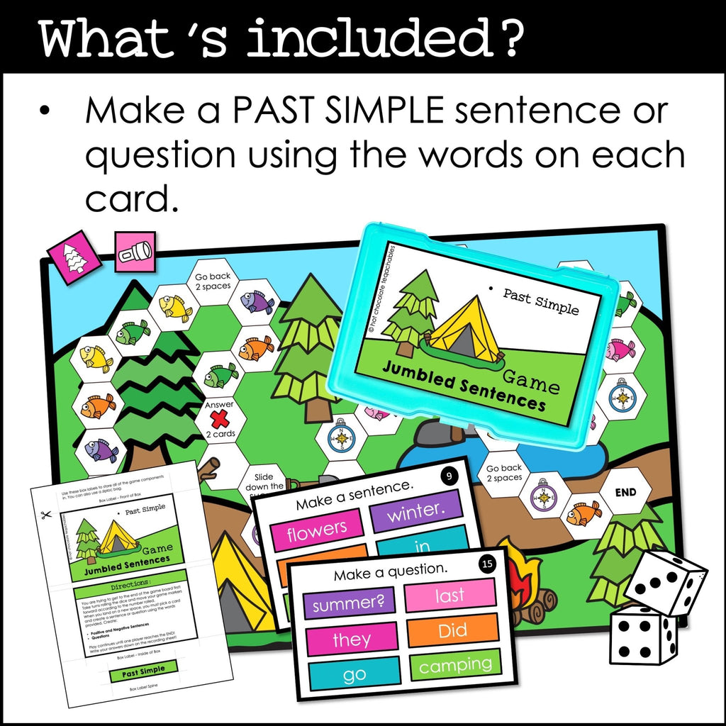 Sentence Building Board Game | Past Simple Verbs : Regular and Irregular - Hot Chocolate Teachables