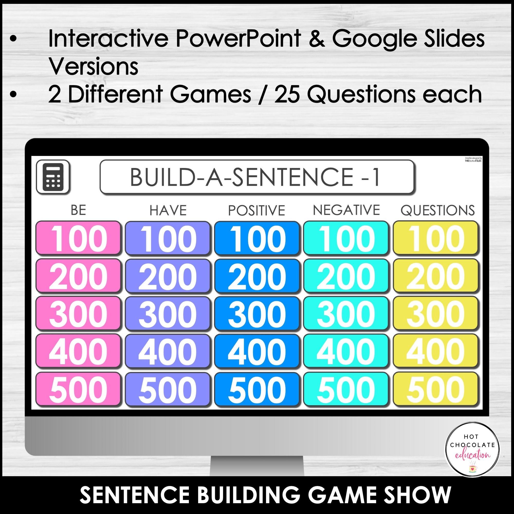 Mixed Up Sentences Game Show - Present Simple Word Order in Sentences & Questions - Hot Chocolate Teachables
