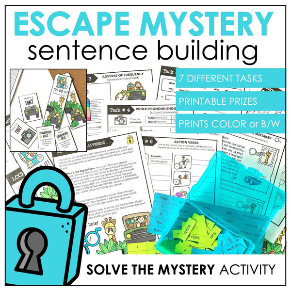 Sentence Building Grammar Escape Activity for ELL, EFL, ESL - Build a Sentence - Hot Chocolate Teachables