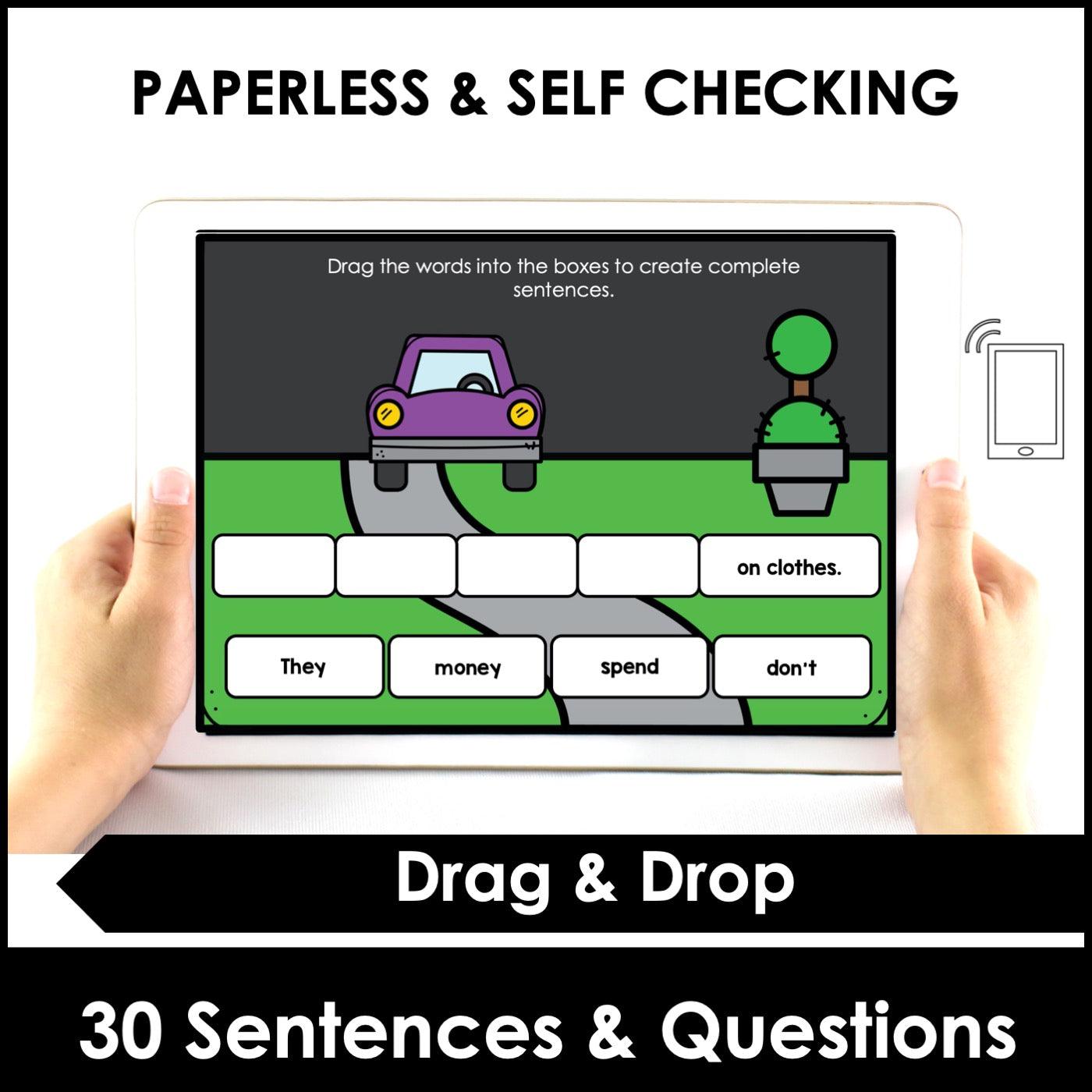 Sentence Building | Present Simple Sentences: Boom Cards - Hot Chocolate Teachables