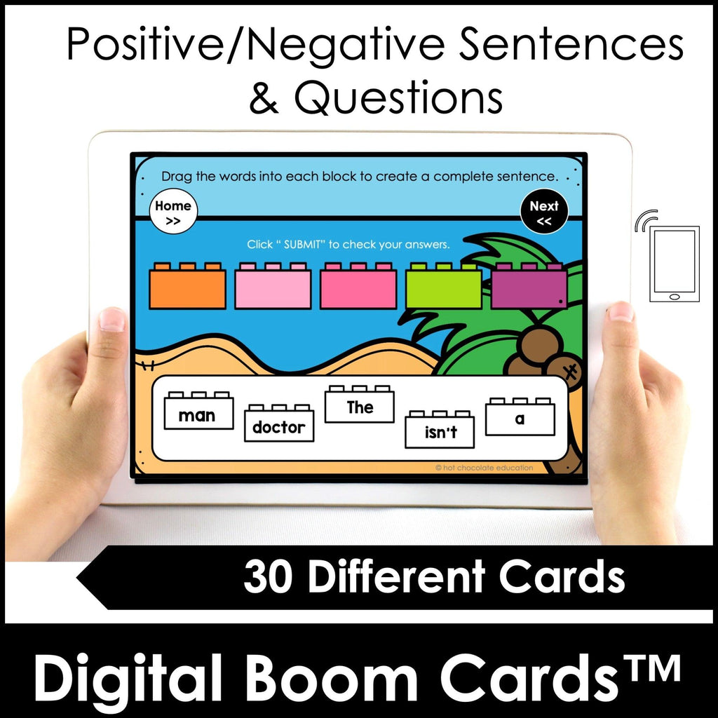 Sentence Building with verbs BE & HAVE - Present Tense - BOOM CARDS™ - Hot Chocolate Teachables