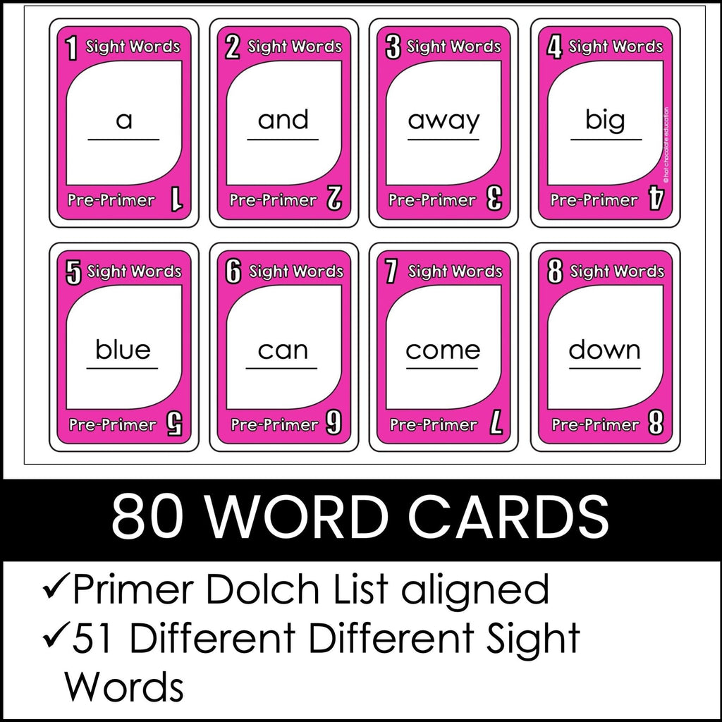 Sight Word Card Game | Primer Dolch Aligned - Plays like UNO - Hot Chocolate Teachables