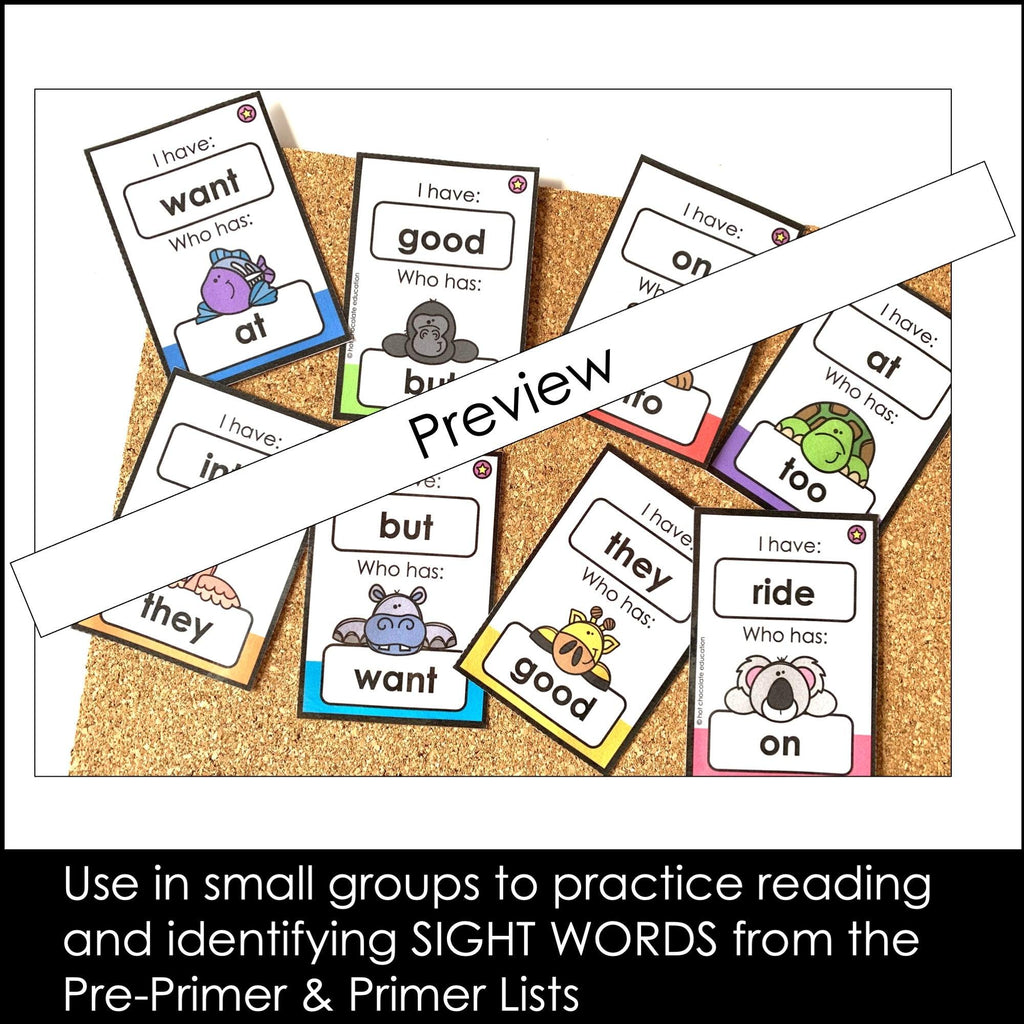 Sight Words - I have.... Who has? Reading Card Games (Pre-Primer & Primer) - Hot Chocolate Teachables