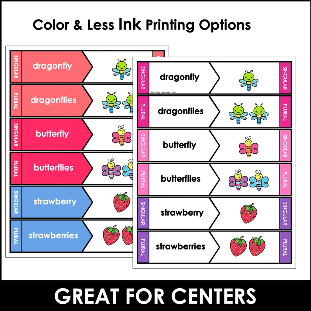 Singular and Plural Noun Suffixes - Matching Activity | -s, -es, -ies endings - Hot Chocolate Teachables