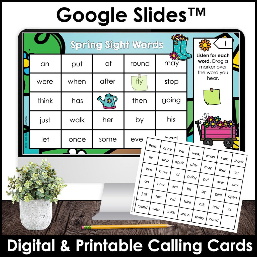 Spring 1st Grade Sight Words Bingo Game - Print & Digital Google Slides™ - Hot Chocolate Teachables