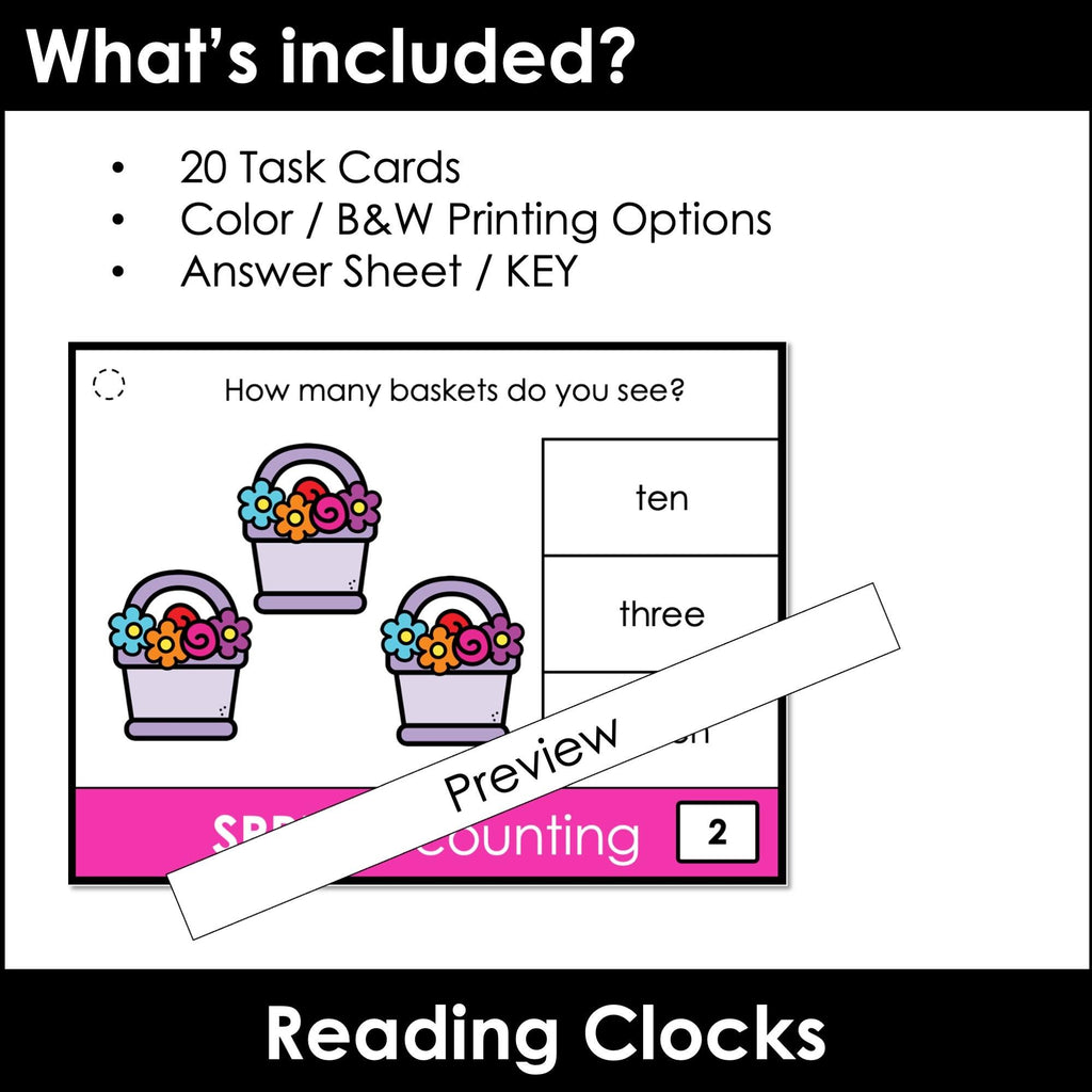 Spring Counting Number Activity Number Practice Task Cards 1 to 10 - Clip Cards - Hot Chocolate Teachables