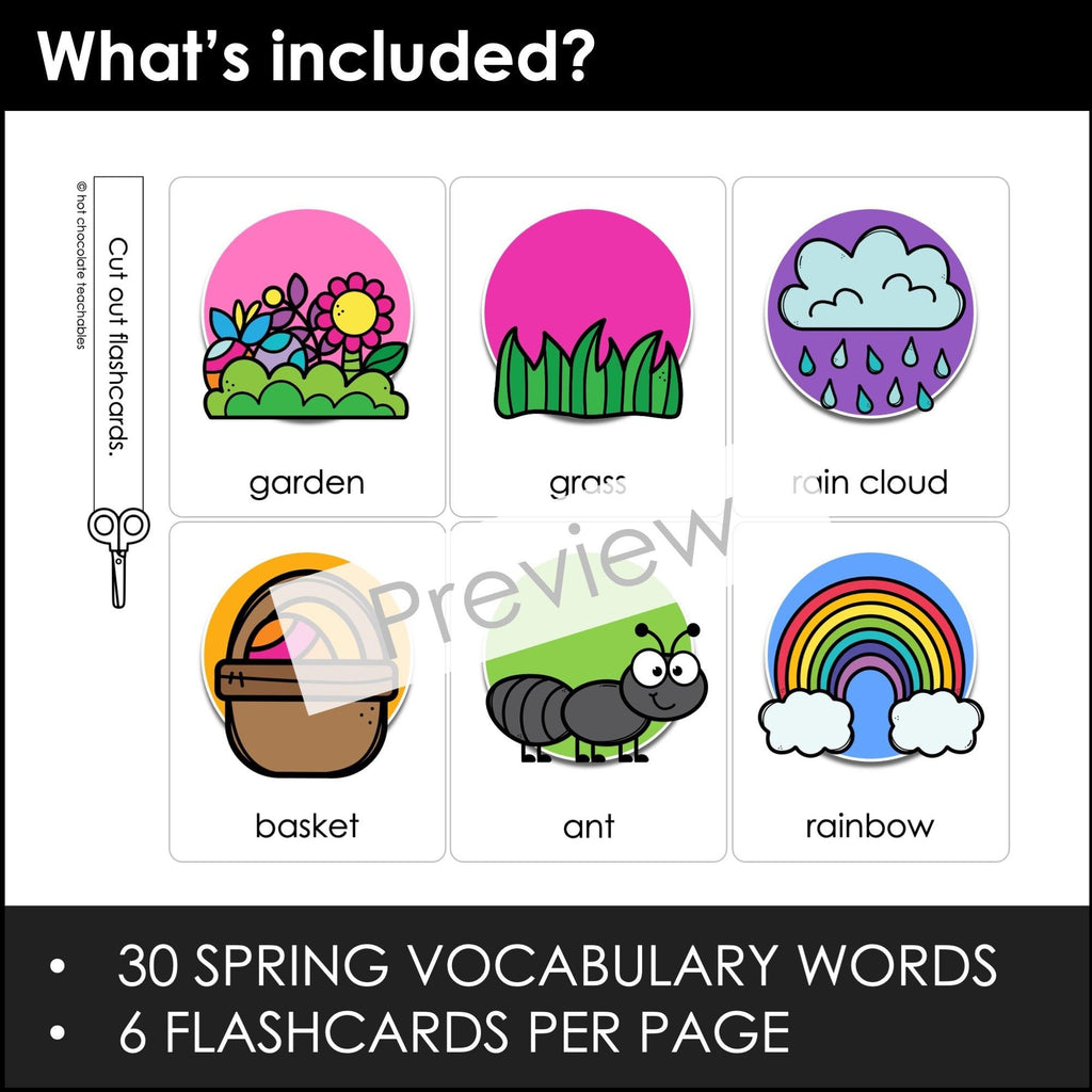 Spring & Easter Flashcards - Editable Vocabulary Word Flash Cards ESL EFL ELA - Hot Chocolate Teachables