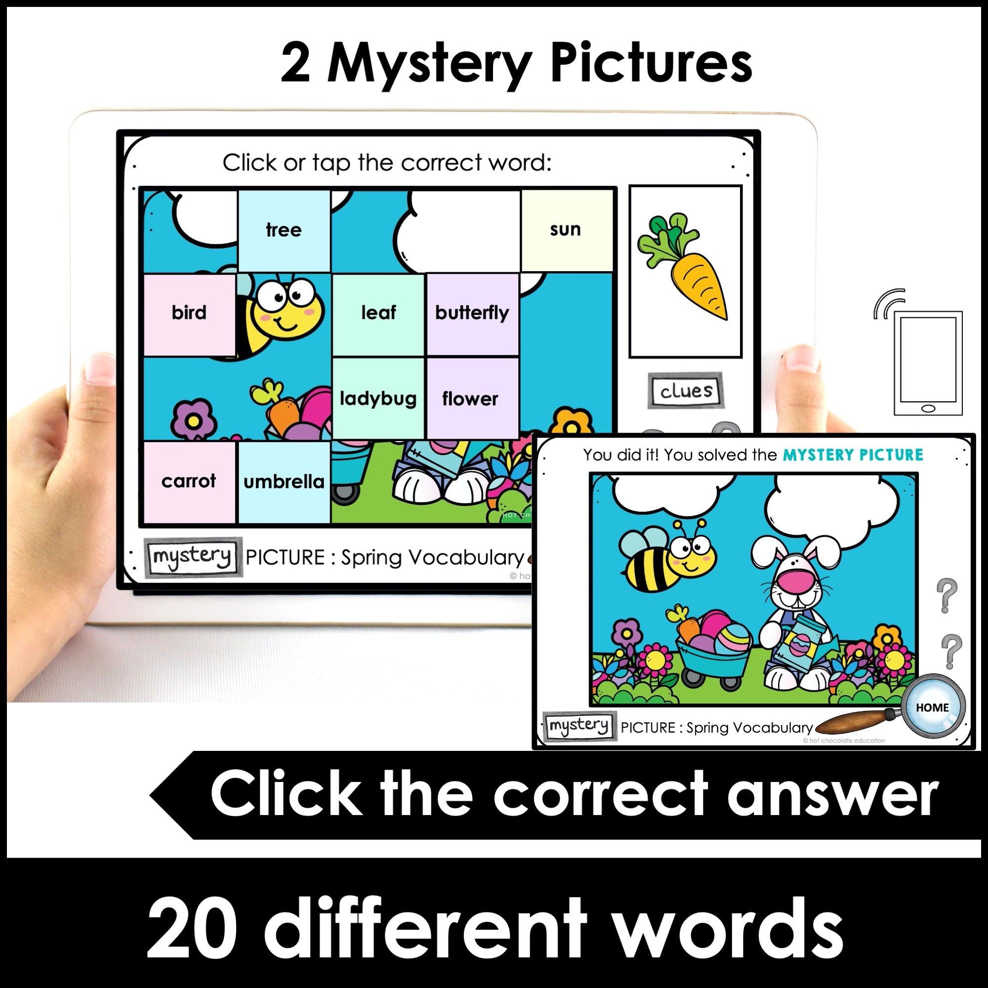 Spring - Easter Vocabulary Digital Mystery Picture | Boom Cards™ - Hot Chocolate Teachables