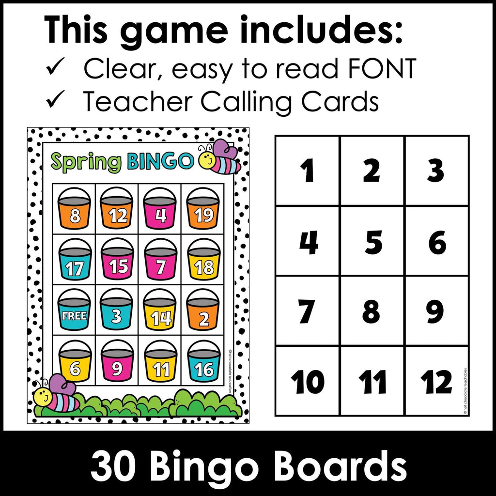 SPRING Number Recognition 1-20 Bingo Game - Hot Chocolate Teachables