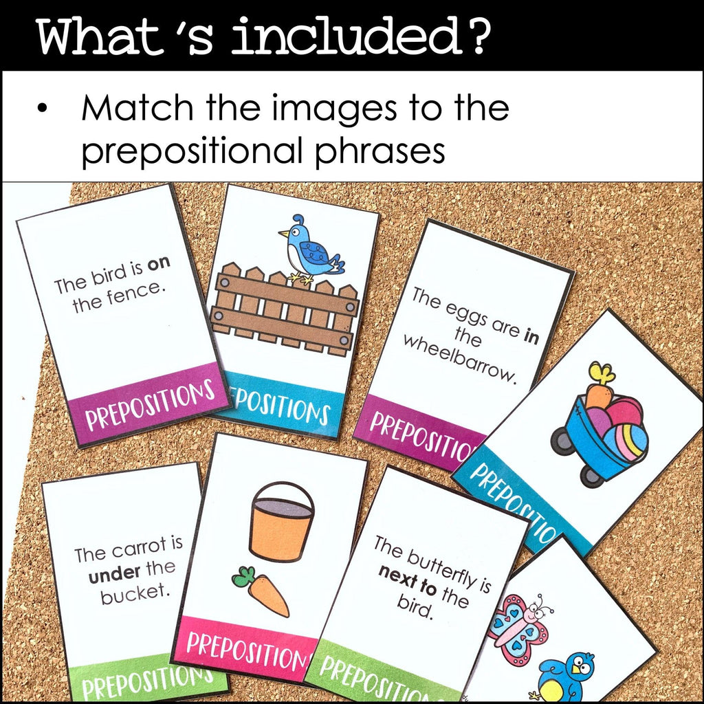 Spring Prepositions of Place Matching Cards: Prepositional Phrase Match - Hot Chocolate Teachables