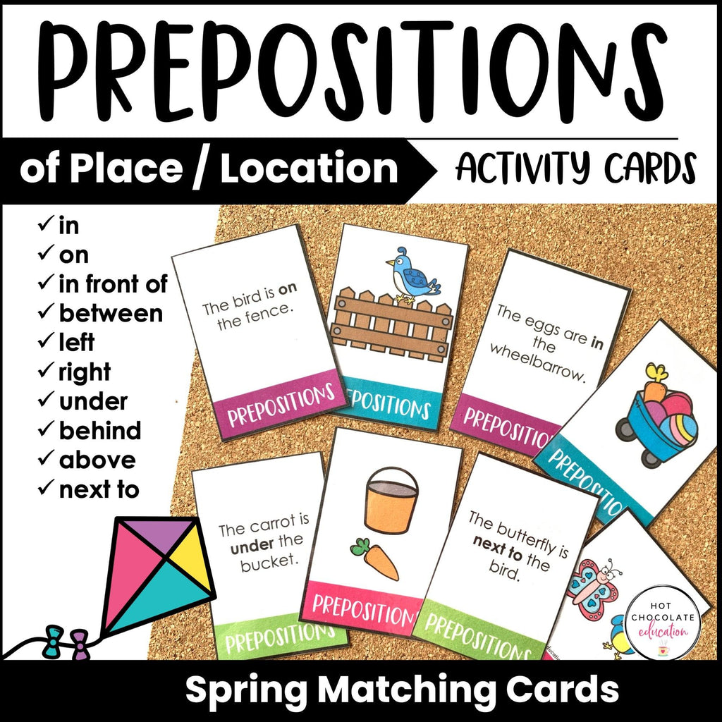 Spring Prepositions of Place Matching Cards: Prepositional Phrase Match - Hot Chocolate Teachables