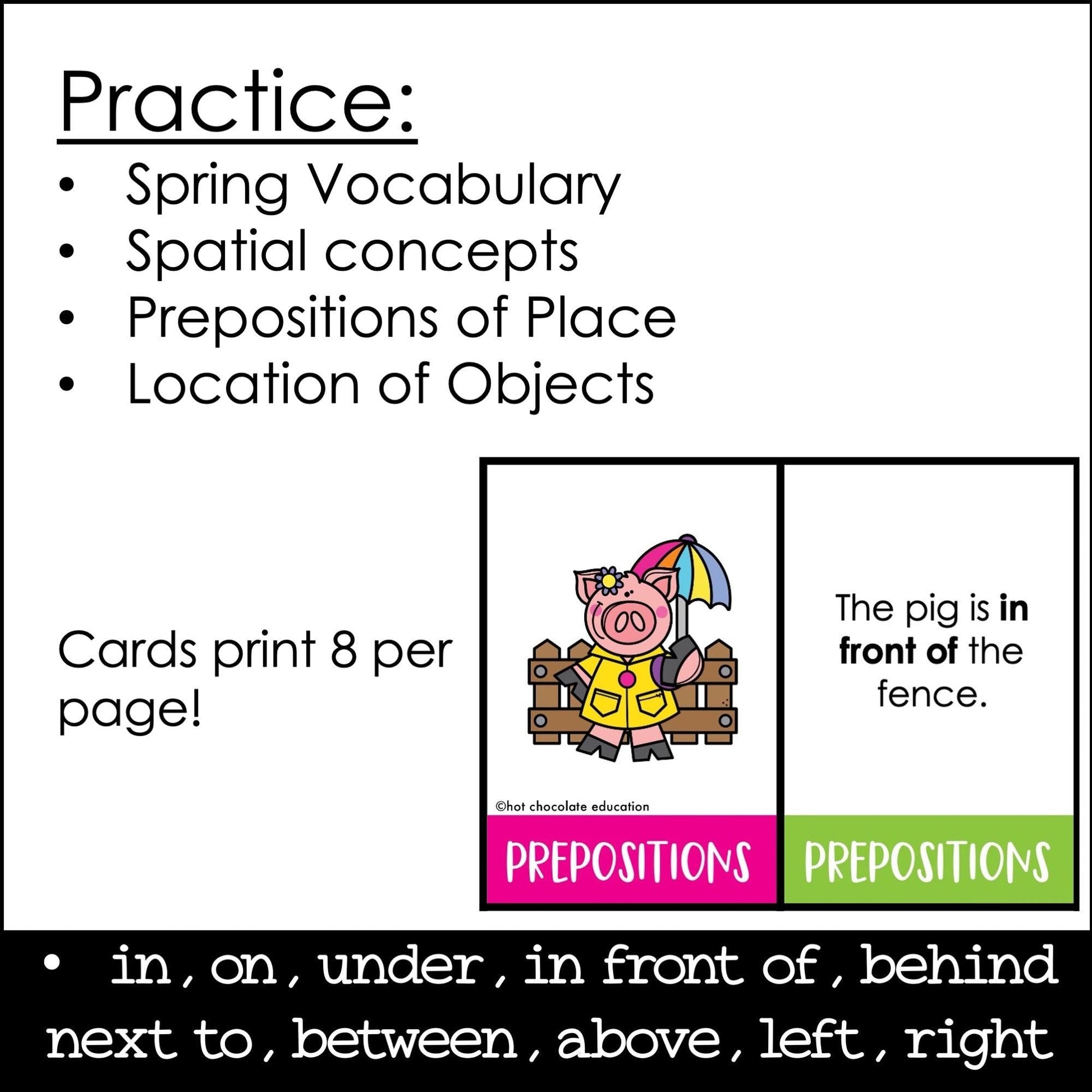 Spring Prepositions of Place Matching Cards: Prepositional Phrase Match - Hot Chocolate Teachables