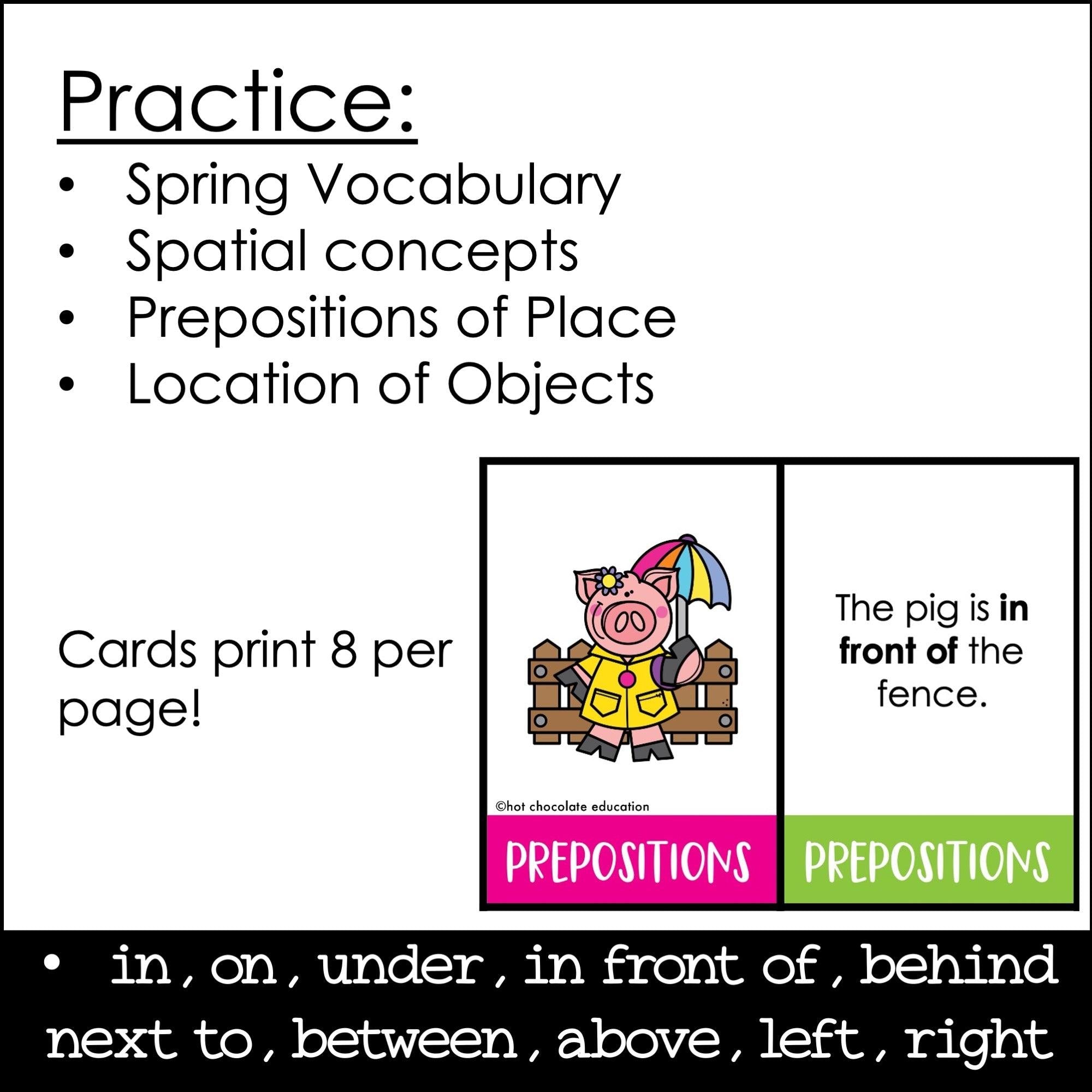 Spring Prepositions of Place Matching Cards: Prepositional Phrase Match - Hot Chocolate Teachables