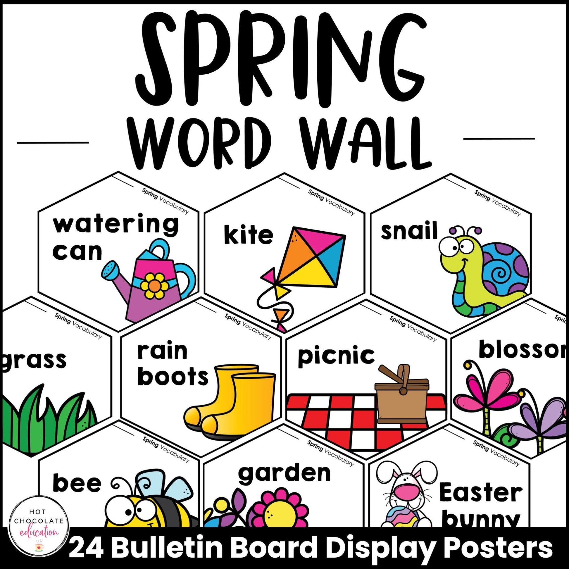 Spring Vocabulary Word Posters | ESL Bulletin Board Display - Word Wall - Hot Chocolate Teachables