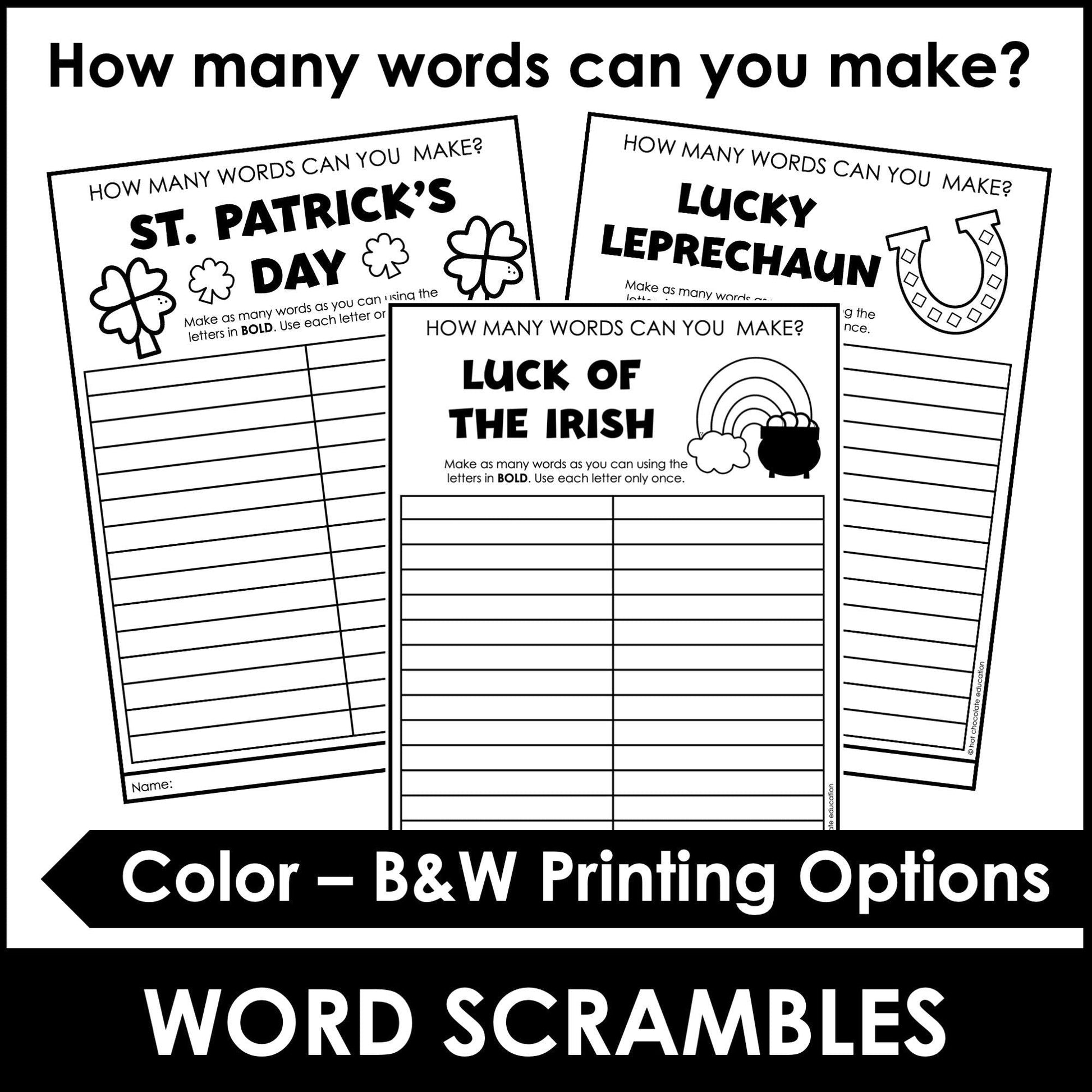St. Patrick's Day Word Scramble Freebie! How many words can you make? - Hot Chocolate Teachables
