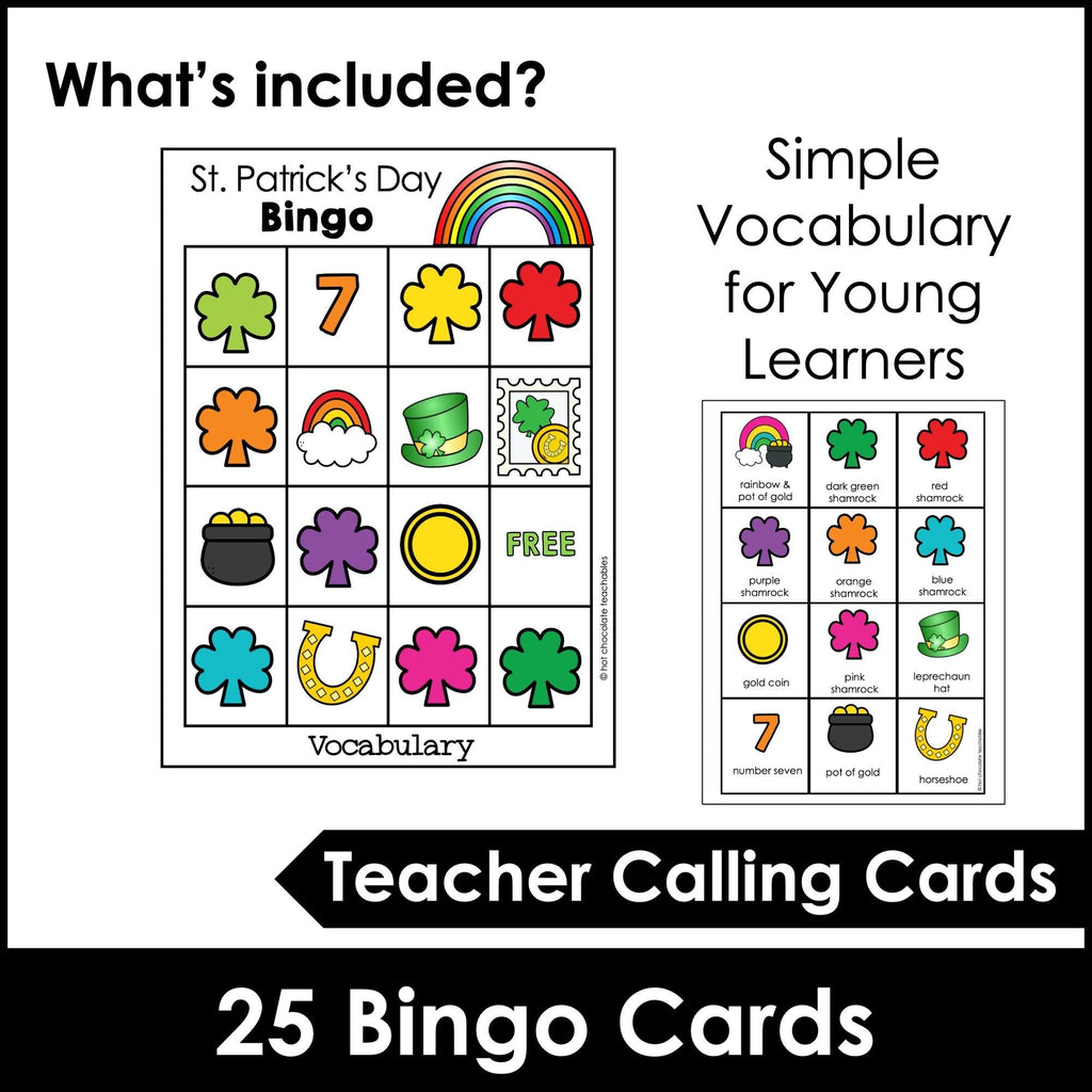 St. Patrick's Young Learners Vocabulary Bingo Game Bundle - Hot Chocolate Teachables