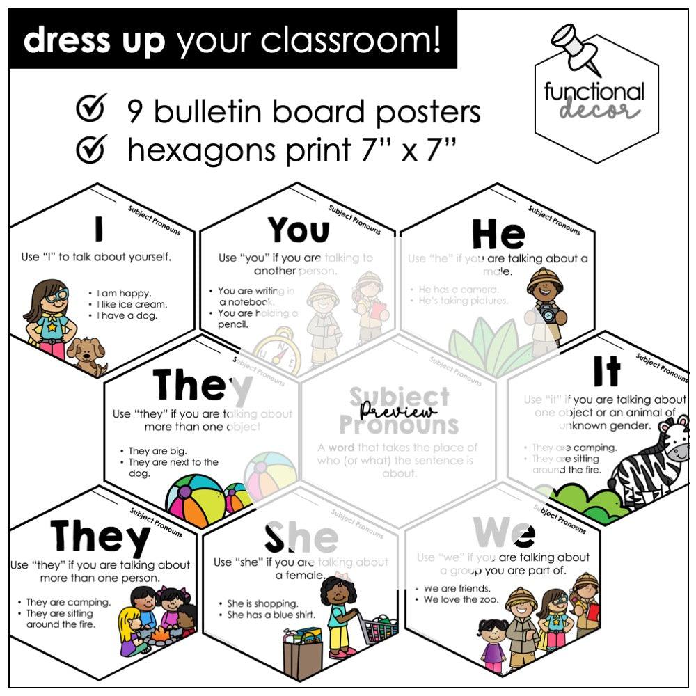 Subject Pronoun Posters | Grammar Bulletin Board - Classroom Decor - Hot Chocolate Teachables