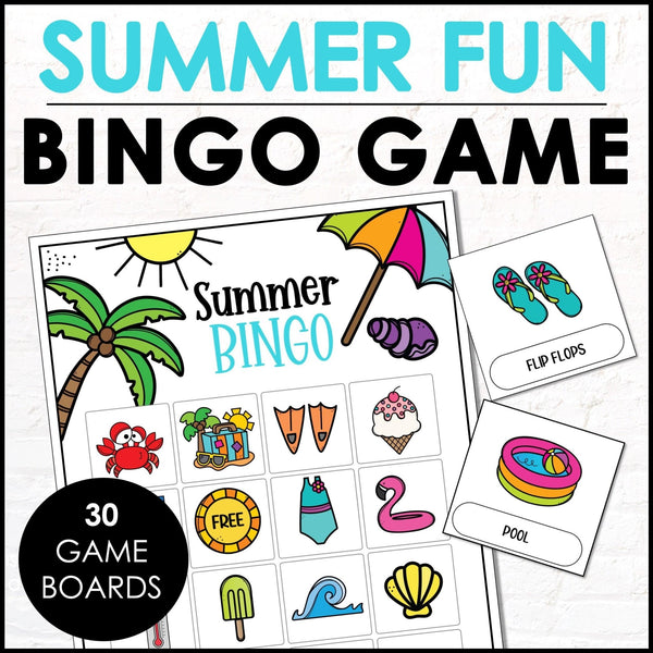 Summer Vacation Bingo - End of the Year Party Game - Summer Vocabulary Activity - Hot Chocolate Teachables