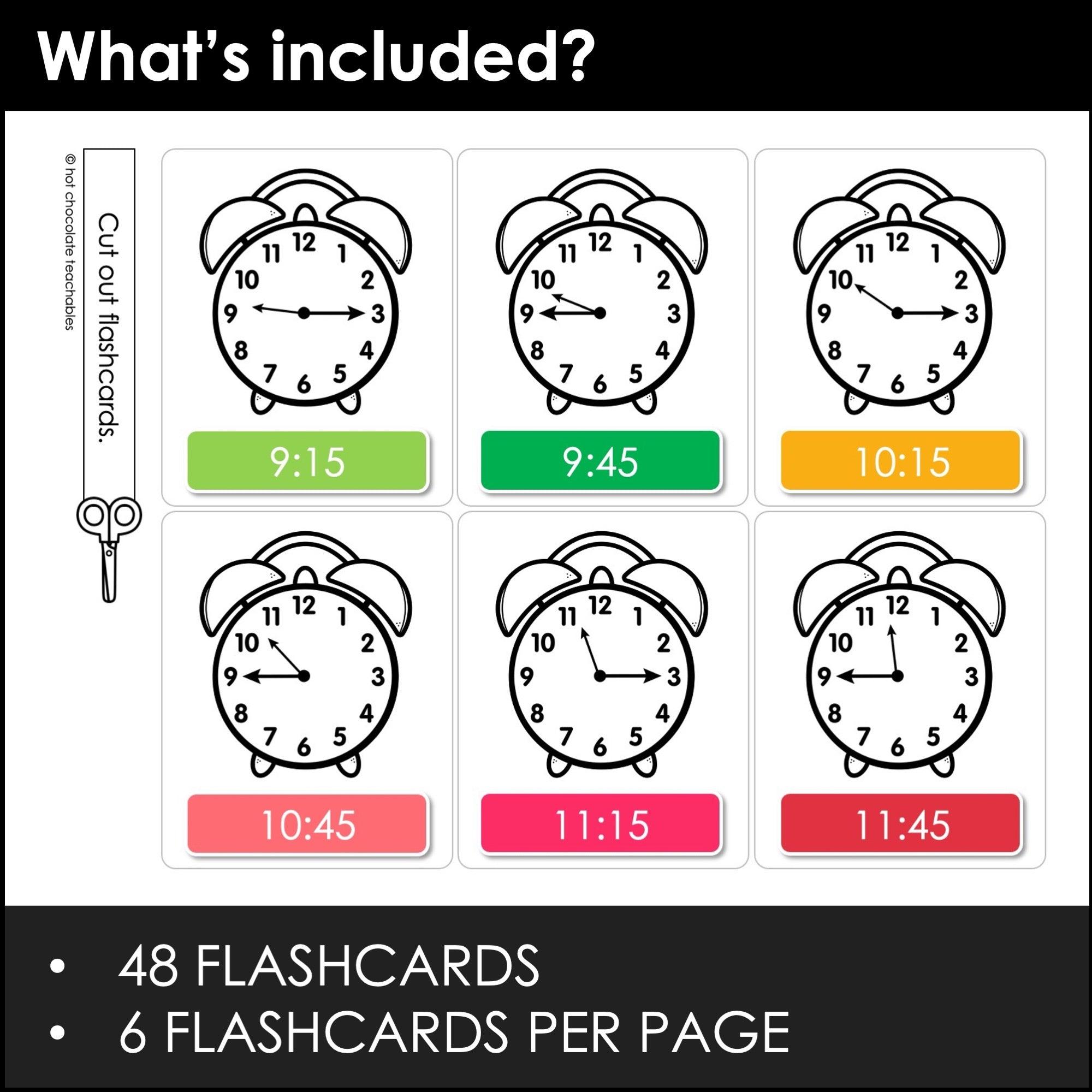 Telling Time EDITABLE Flashcards for ESL - to the HOUR, HALF HOUR, QUARTER HOUR - Hot Chocolate Teachables