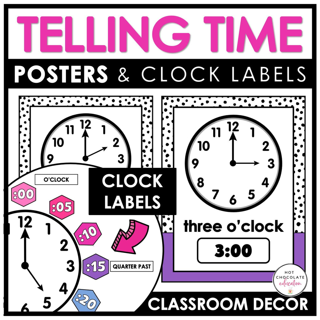 Telling Time Games BUNDLE - Hour, Half hour, quarter hour & nearest 5 minutes - Hot Chocolate Teachables