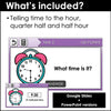 Telling TIME to the hour, half hour and 15 minutes - Interactive Game Show - Hot Chocolate Teachables