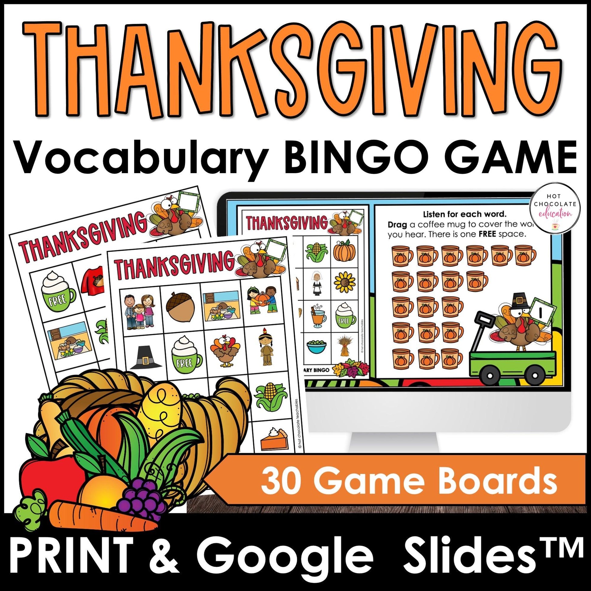 Thanksgiving Vocabulary Bingo BUNDLE - Print & Digital Versions - Hot Chocolate Teachables