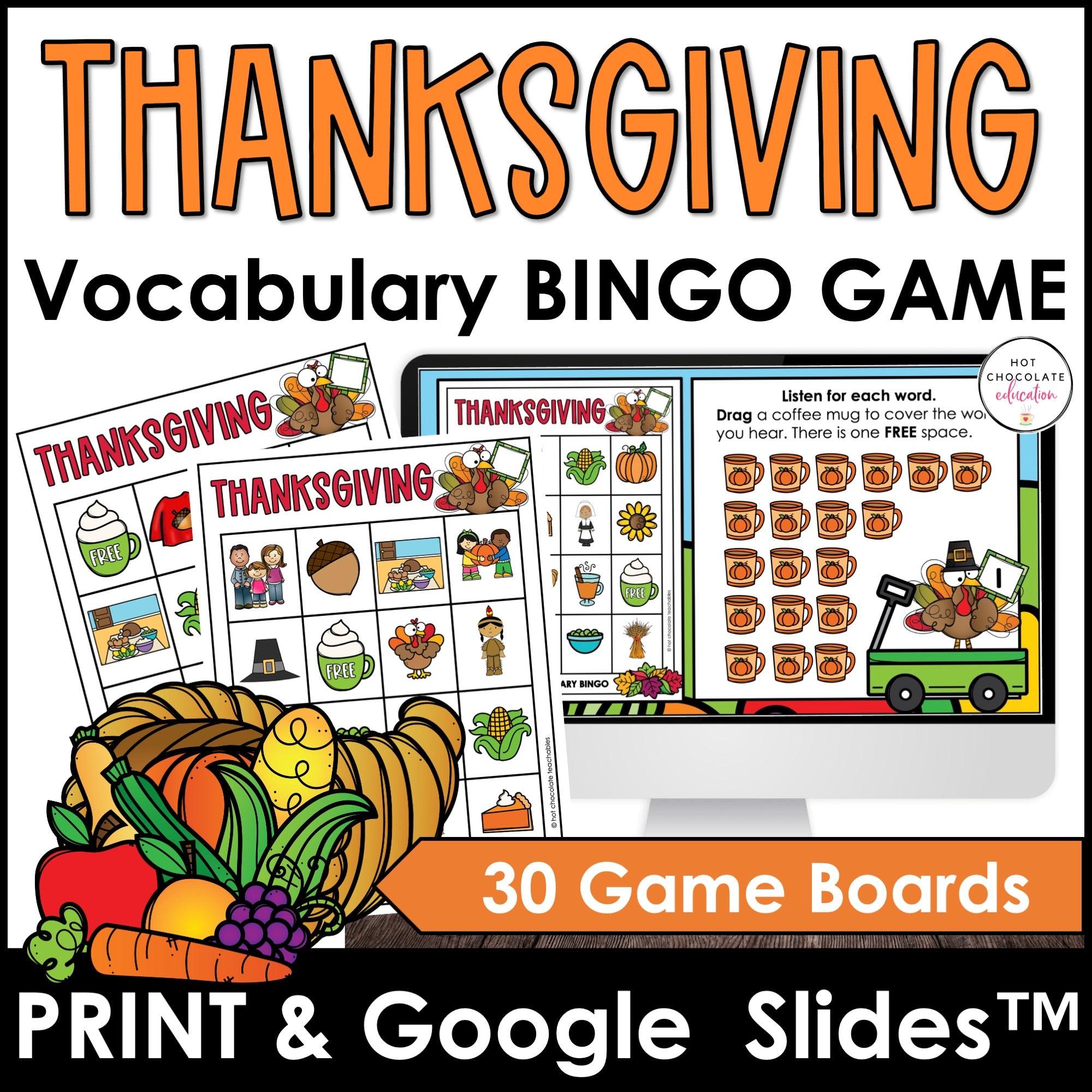 Thanksgiving Vocabulary Bingo BUNDLE - Print & Digital Versions - Hot Chocolate Teachables