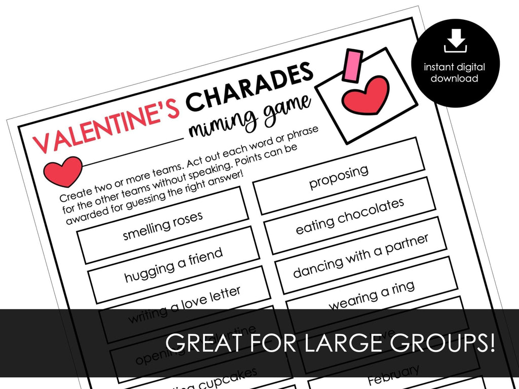 Valentine's Day Charades Party Game for Kids, Classroom Charades Holiday Miming Game - Editable - Hot Chocolate Teachables