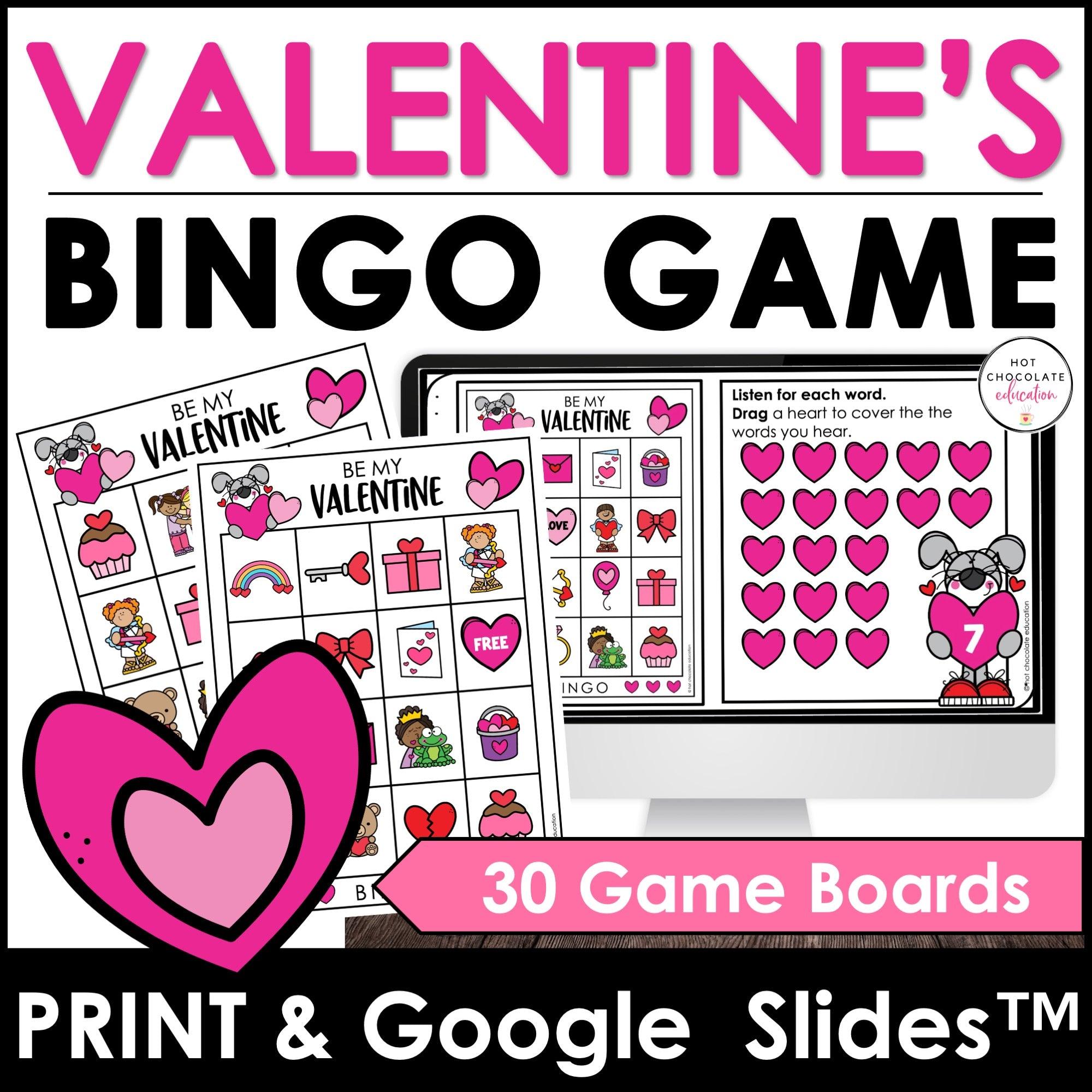 Valentine's Day Vocabulary Bingo BUNDLE - Print & Digital Versions - Hot Chocolate Teachables