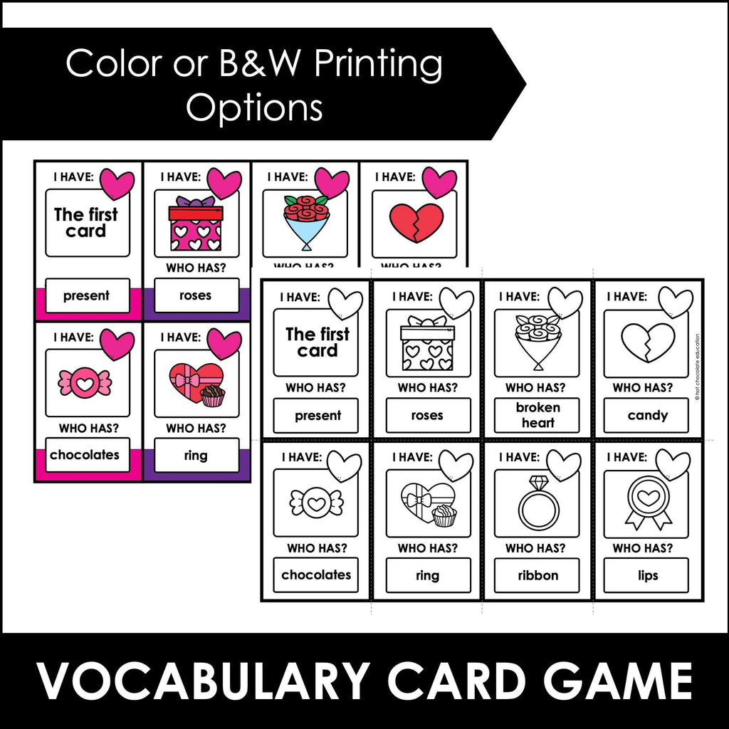 Valentine's Day Vocabulary Card Game: I have-Who Has? - Hot Chocolate Teachables