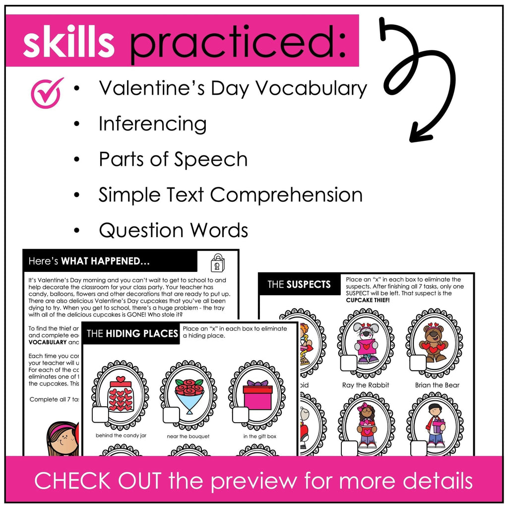 Valentine's Day Vocabulary Escape Room - Parts of Speech - Solve the Mystery - Hot Chocolate Teachables