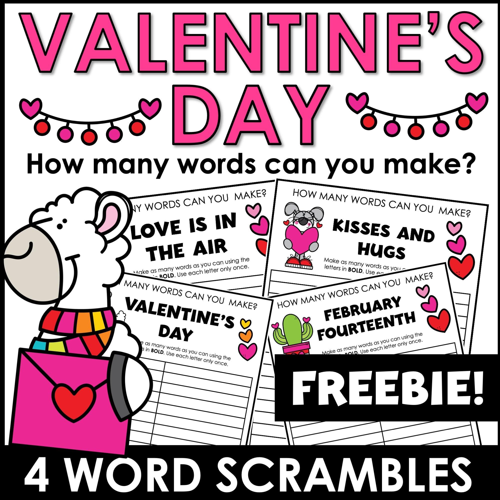 Valentine's Day Word Scramble Freebie! How many words can you make? - Hot Chocolate Teachables