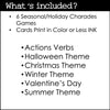 Verb Charades Bundle | Holiday and Seasonal Miming Game Cards for Kids - Hot Chocolate Teachables