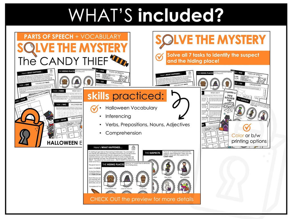 Vocabulary & Parts of Speech Solve the Mystery - Escape Activity BUNDLE - Hot Chocolate Teachables