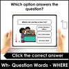 WH Question Comprehension Boom Cards™ Answering questions with WHERE - Hot Chocolate Teachables