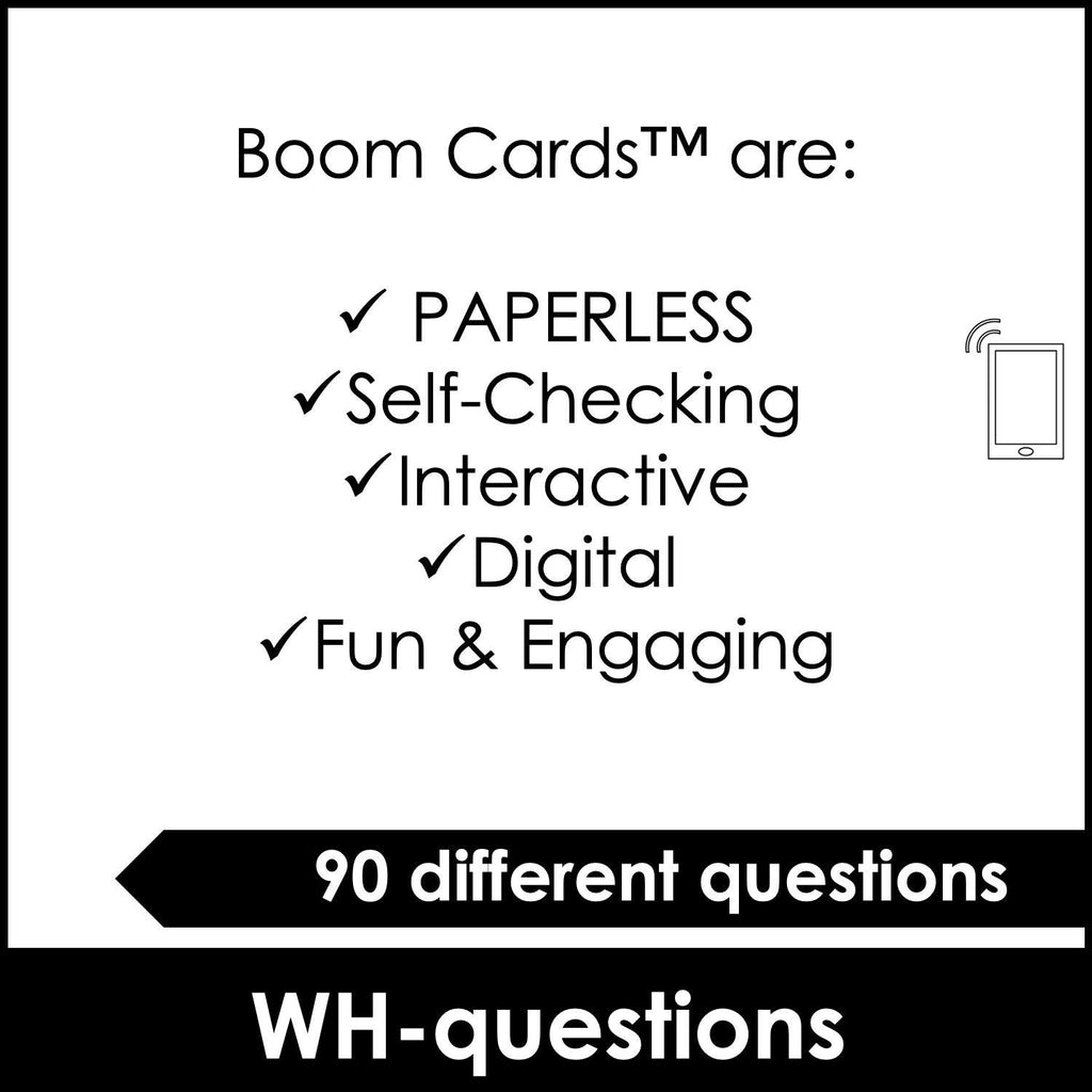 WH-Question Comprehension Boom Cards | What, Where, Who - Hot Chocolate Teachables