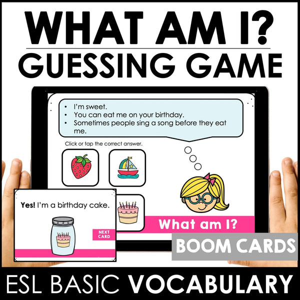 What am I? ESL Vocabulary Guessing Game BOOM CARDS - OBJECTS - Hot Chocolate Teachables