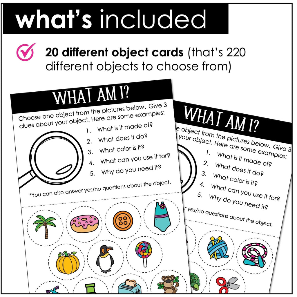 What am I? - Guessing Game Kit : Describing Objects & Animals - Hot Chocolate Teachables