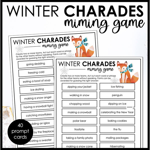 Winter Charades | Winter Miming Game Cards for Kids - Party Game - Hot Chocolate Teachables